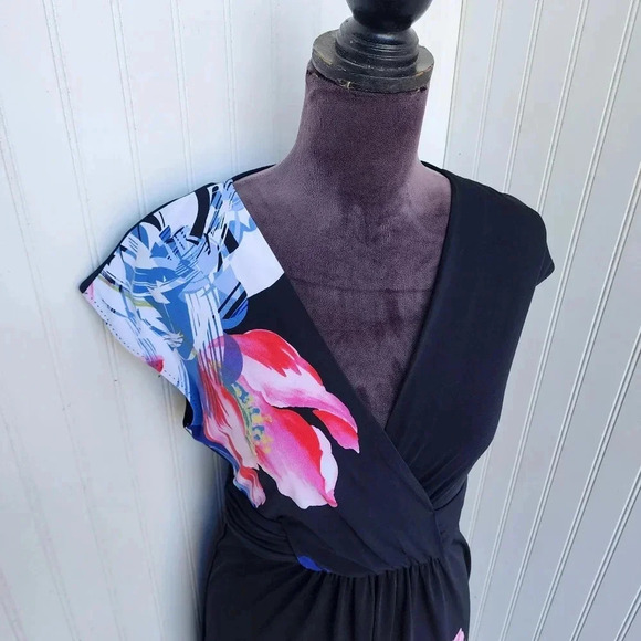 T Tahari Womens Sheath Knee Length Dress Blue Red Black Floral Stretch Zip Sz S - Picture 3 of 11